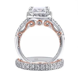 💝Two tone silver/rose gold/ yellow gold engagement ring wedding band bridal set